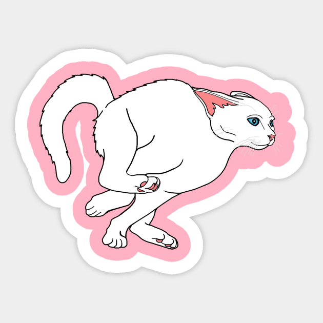 Running Hyper White Cat Sticker by Art by Deborah Camp